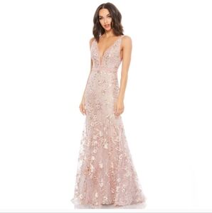 NWT Mac Duggal Pink Long Embroidered Floral Beaded Gown Size 12 #67481